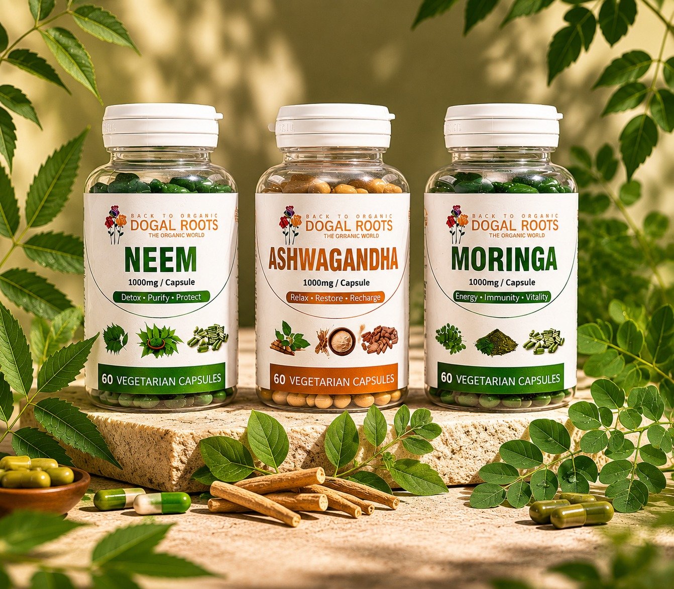 Dogal Roots Complete Organic Collection - Neem, Ashwagandha, Moringa