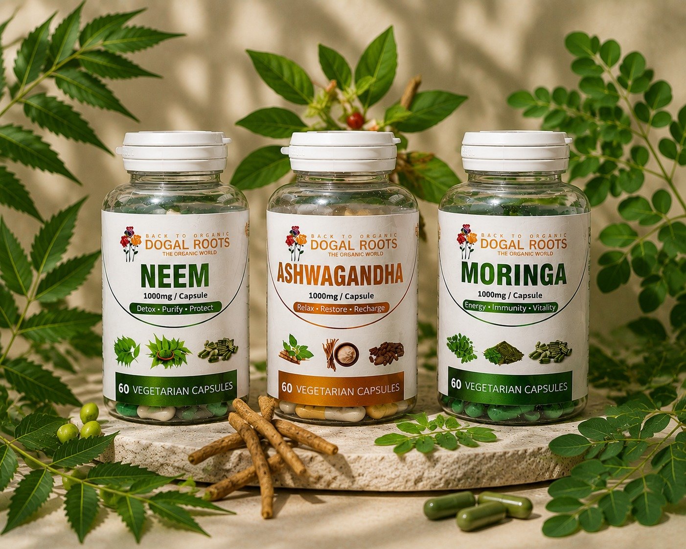 Dogal Roots Complete Wellness Bundle - Neem, Ashwagandha, Moringa